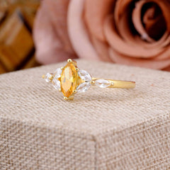 Classic Marquise Cut Citrine Engagement Ring Sider with 3-stone