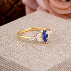 Classic Marquise Cut Tanzanite Engagement Ring Sider with 3-stone