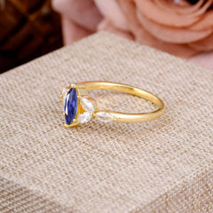 Classic Marquise Cut Tanzanite Engagement Ring Sider with 3-stone