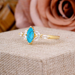 Classic Marquise Cut Turquoise Engagement Ring Sider with 3-stone