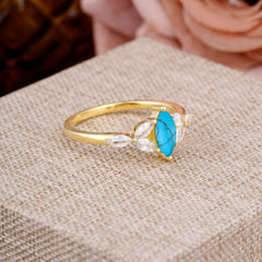 Classic Marquise Cut Turquoise Engagement Ring Sider with 3-stone