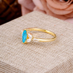 Classic Marquise Cut Turquoise Engagement Ring Sider with 3-stone