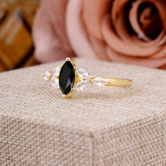Black Onyx Marquise Cut  Engagement Ring Sider with 3-stone