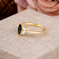 Black Onyx Marquise Cut  Engagement Ring Sider with 3-stone