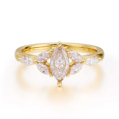 Classic Marquise Cut Moissanite Engagement Ring Sider with 3-stone