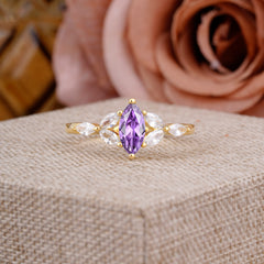 Classic Marquise Cut Amethyst Engagement Ring Sider with 3-stone