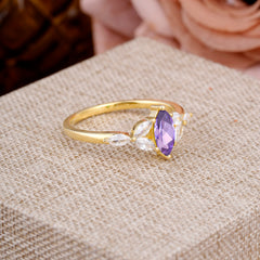 Classic Marquise Cut Amethyst Engagement Ring Sider with 3-stone