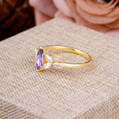 Classic Marquise Cut Amethyst Engagement Ring Sider with 3-stone