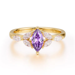 Classic Marquise Cut Amethyst Engagement Ring Sider with 3-stone