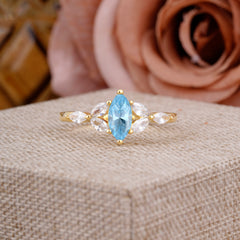 Classic Marquise Cut Aquamarine Engagement Ring Sider with 3-stone