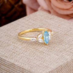 Classic Marquise Cut Aquamarine Engagement Ring Sider with 3-stone