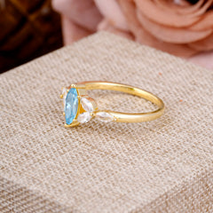 Classic Marquise Cut Aquamarine Engagement Ring Sider with 3-stone