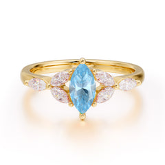 Classic Marquise Cut Aquamarine Engagement Ring Sider with 3-stone