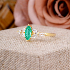 Classic Marquise Cut Emerald Engagement Ring Sider with 3-stone