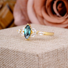 Classic Marquise Cut Alexandrite Engagement Ring Sider with 3-stone