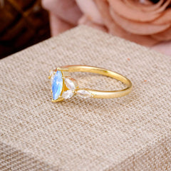 Classic Marquise Cut Moonstone Engagement Ring Sider with 3-stone