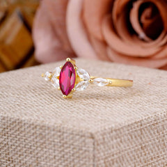 Classic Marquise Cut Ruby Engagement Ring Sider with 3-stone