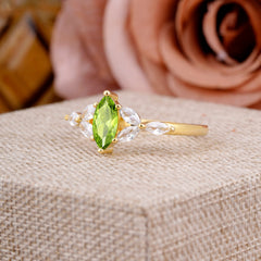 Classic Marquise Cut Peridot Engagement Ring Sider with 3-stone