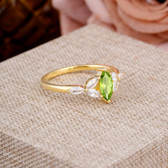 Classic Marquise Cut Peridot Engagement Ring Sider with 3-stone