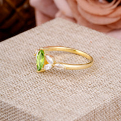 Classic Marquise Cut Peridot Engagement Ring Sider with 3-stone