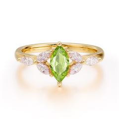 Classic Marquise Cut Peridot Engagement Ring Sider with 3-stone