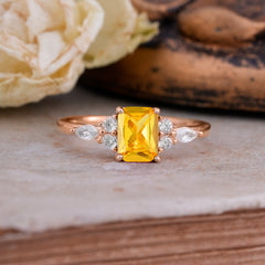 1 Carat Emerald Cut Citrine Classic Side Stone Engagement Ring