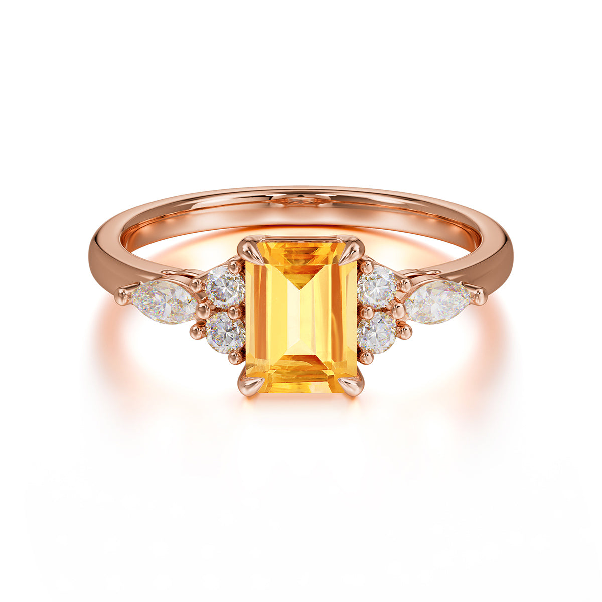 1 Carat Emerald Cut Citrine Classic Side Stone Engagement Ring