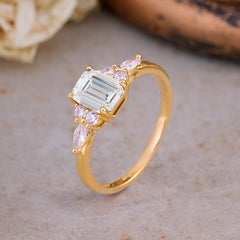 1 Carat Emerald Cut Moissanite Classic Side Stone Engagement Ring