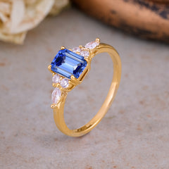 1 Carat 4 Prong Emerald Cut Sapphire Classic Side Stone Engagement Ring