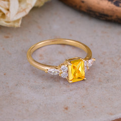 1 Carat Emerald Cut Citrine Classic Side Stone Engagement Ring