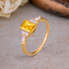 1 Carat Emerald Cut Citrine Classic Side Stone Engagement Ring