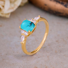 1 Carat 4 Prong Emerald Cut Turquoise Classic Side Stone Engagement Ring