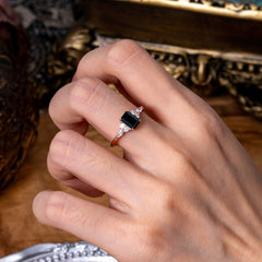 1 Carat 4 Prong Emerald Cut Black Onyx Classic Side Stone Engagement Ring