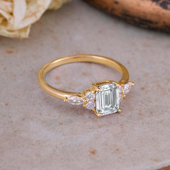1 Carat 4 Prong Emerald Cut Lab Diamond Classic Side Stone Engagement Ring