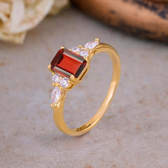 1 Carat 4 Prong Emerald Cut Garnet Classic Side Stone Engagement Ring