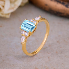 1 Carat 4 Prong Emerald Cut Aquamarine Classic Side Stone Engagement Ring