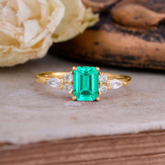 1 Carat 4 Prong Emerald Cut Emerald Classic Side Stone Engagement Ring