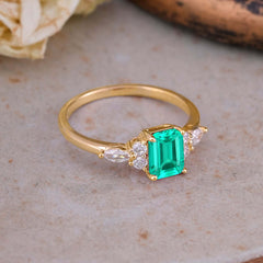 1 Carat 4 Prong Emerald Cut Emerald Classic Side Stone Engagement Ring