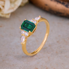 1 Carat 4 Prong Emerald Cut Emerald Classic Side Stone Engagement Ring