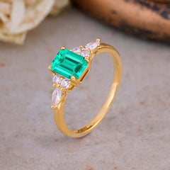 1 Carat 4 Prong Emerald Cut Emerald Classic Side Stone Engagement Ring