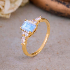 1 Carat 4 Prong Emerald Cut Moonstone Classic Side Stone Engagement Ring