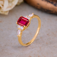 1 Carat Emerald Cut Ruby Classic Side Stone Engagement Ring