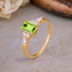 1 Carat 4 Prong Emerald Cut Peridot Classic Side Stone Engagement Ring