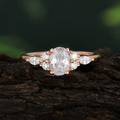 Oval Cut Moissanite Classic Side Stone Engagement Ring