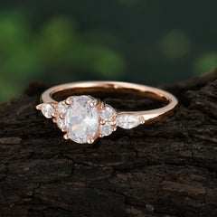 Oval Cut Moissanite Classic Side Stone Engagement Ring