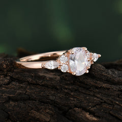 Oval Cut Moissanite Classic Side Stone Engagement Ring