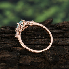 Oval Cut Moss Agate Classic Side Stone Engagement Ring