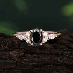 Oval Cut Black Onyx Classic Side Stone Engagement Ring