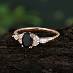 Oval Cut Black Onyx Classic Side Stone Engagement Ring