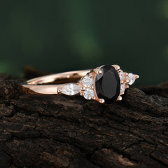 Oval Cut Black Onyx Classic Side Stone Engagement Ring